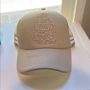 Tan Baseball Cap with Embroidered Text